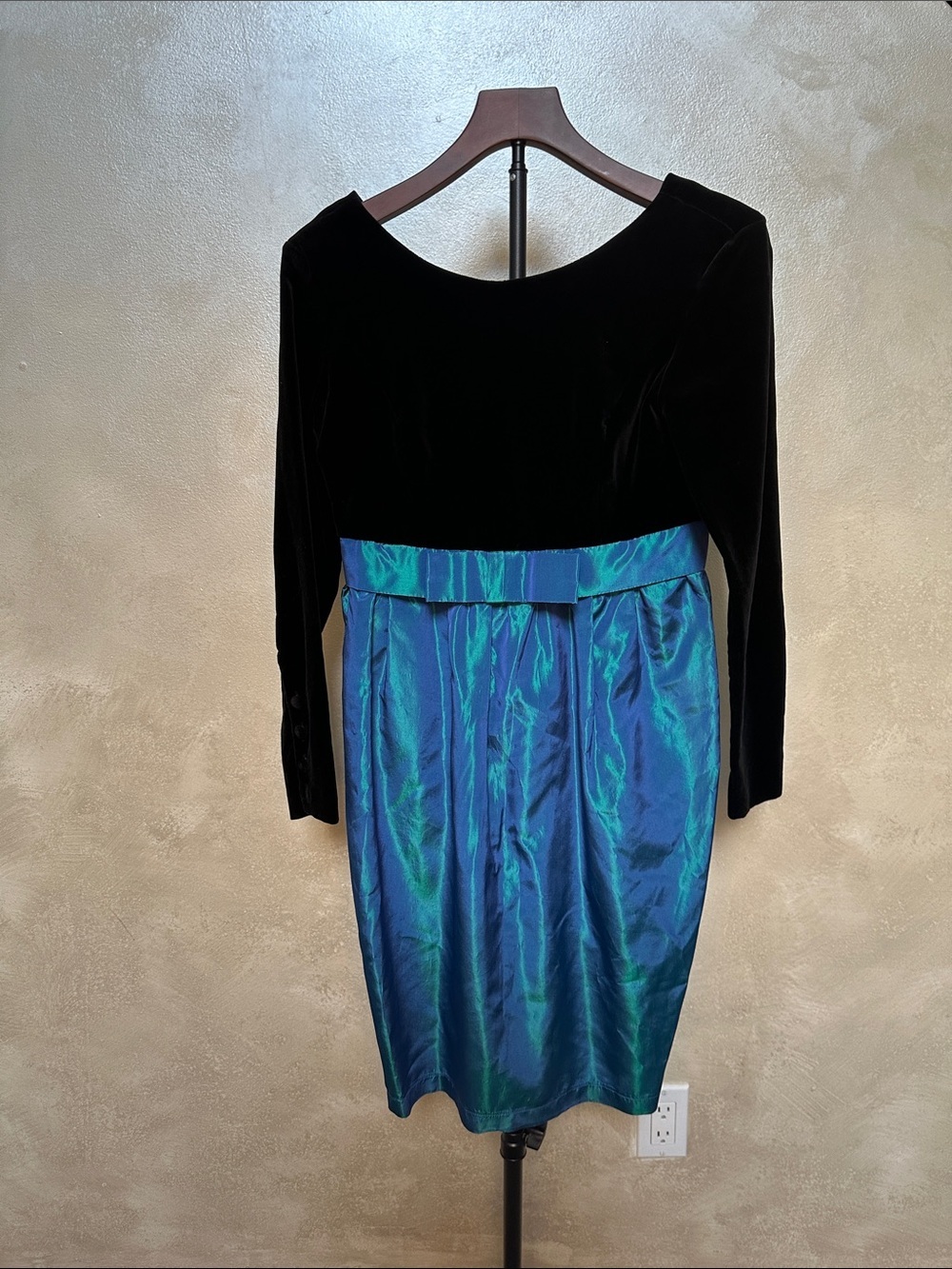 Laura Ashley Vintage Black Velvet Dress with Iridescent taffeta skirt sz 10